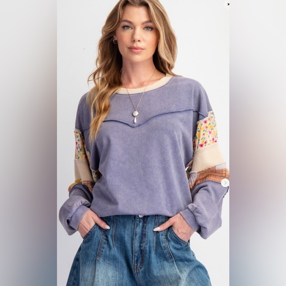 #067 Easel PRINT MIX WASHED TERRY KNIT PULLOVER - Picture 4 of 6